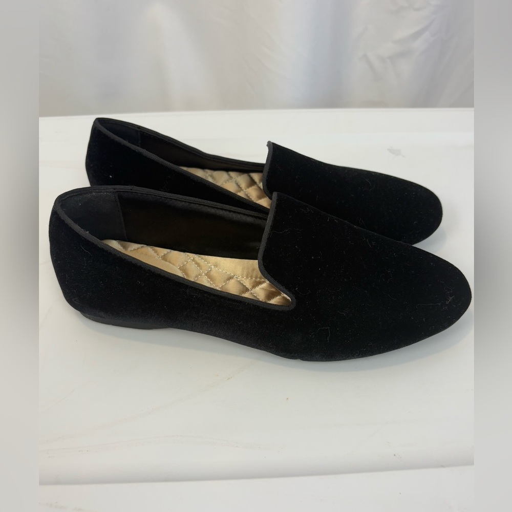 Birdies The Starling Velvet Flats Womens 7.5 Black Slip On Quilted Footbed